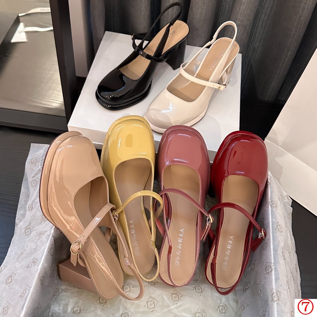 Giày Cao Gót Bít Mũi Bằng Da Đế Dày Phong Cách Retro Pháp Dễ Phối Đồ Thời Trang Cho Nữ