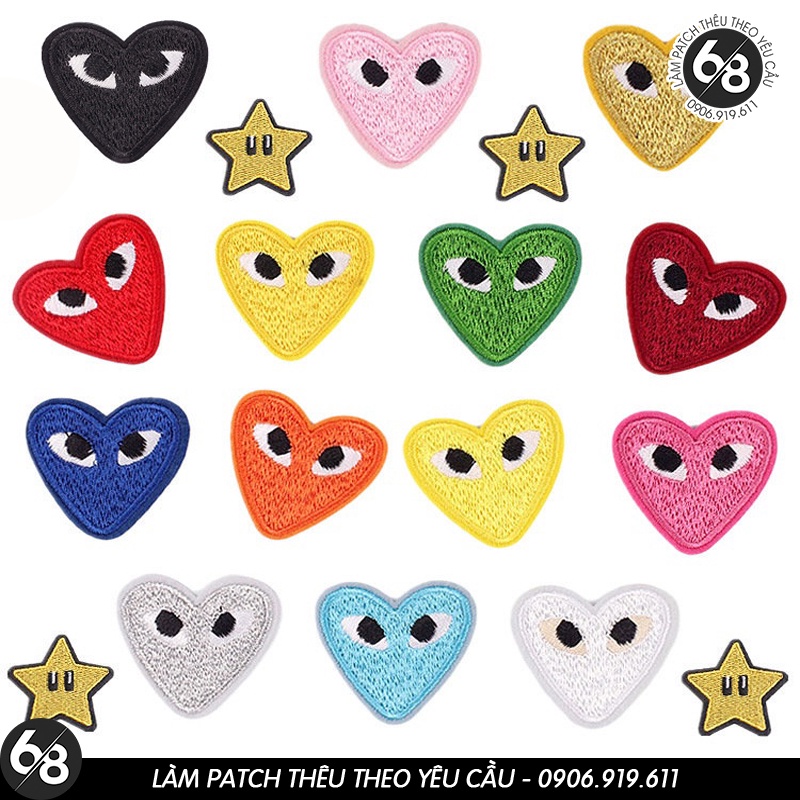 Sticker ủi nhiệt vải thêu logo hình trái tim nhiều màu sắc-ngôi sao dễ thương cute - Patch ủi quần áo balo H124