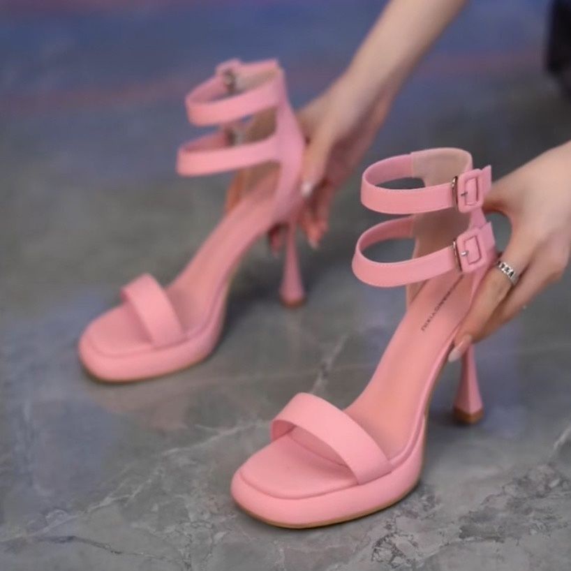 Giày Sandal Cao Gót Mũi Vuông Hở Ngón Đế Xuồng Chống Nước Có Dây Kéo Sau Lưng Phong Cách Pháp Cổ Điển 2023 Dành Cho Bạn Nữ