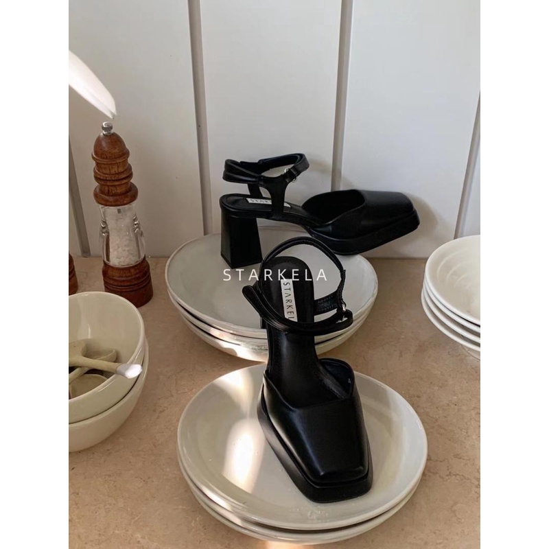 Giày Sandal Cao Gót Mũi Vuông Đế Dày Chống Thấm Nước Phong Cách Mary Jane Dành Cho Nữ