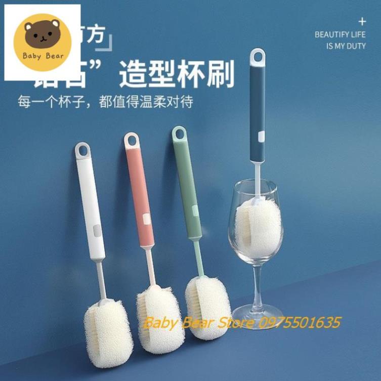 Cọ rửa bình sữa mút xốp tạo bọt có bàn chải kèm 2 đầu mút đa năng có thể thay thế