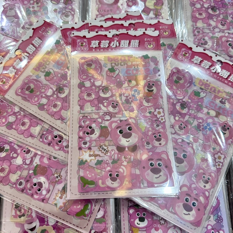 Set 6 tấm sticker gấu dâu các loại