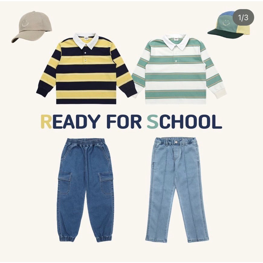Áo thun da cá polo Laughing Child 3 màu kẻ size 100 - 160