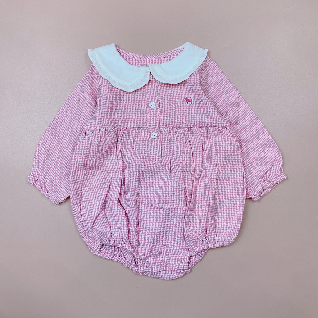 Body chip thô cà bông Blue Dog caro hồng cổ sen trắng size 80 / 90