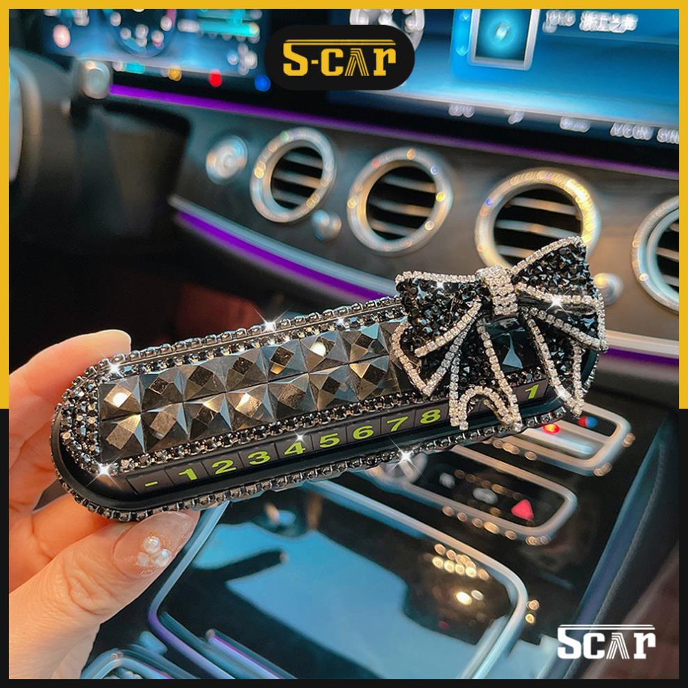 Bảng số điện thoại trên ô tô Đính Đá vuông to trang trí taplo gắn nơ, hoa trà, gấu