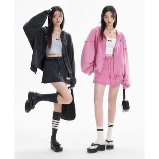 Áo khoác hoodie khóa kéo đôi phong cách retro cho nữ