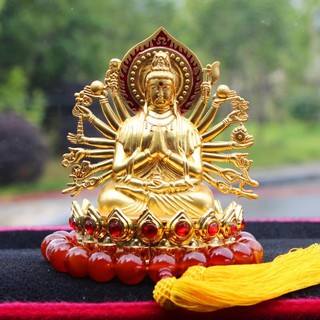 Tượng Phật Quan Âm nghìn tay tọa đài sen, đế xoay, đế đá trang trí taplo xe ô tô