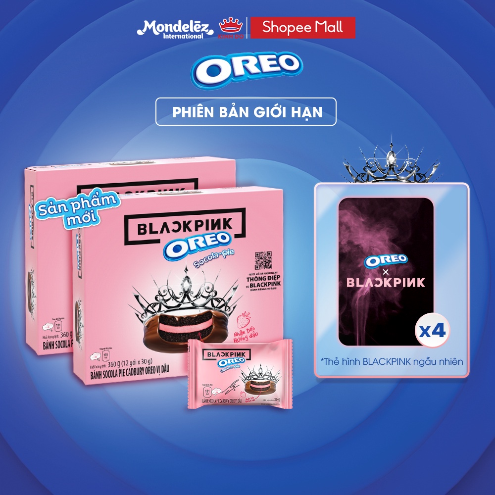 [DATE 5.9.2023] - Bánh OREO Pie vị dâu, combo 2 hộp x 360g (Tặng kèm 4 thẻ hình BLACKPINK)