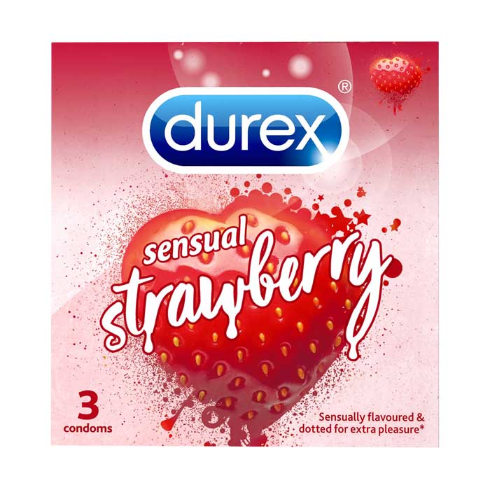 Bao cao su Durex sensual strawberry mùi dâu hộp 3 cái Extaste