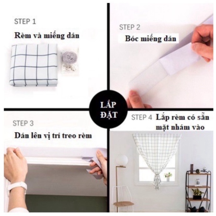 RÈM CỬA 2 MẢNH vải thô họa tiết phong cách NHẬT BẢN chân biên tua rua.