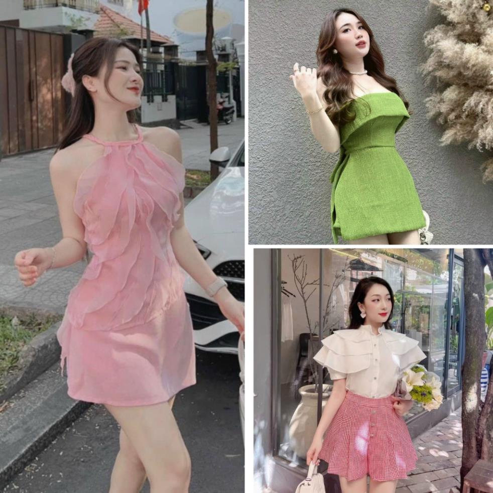 Set áo kiểu mix chân váy siêu xinh, Sét bộ đồ nữ áo bèo phối quần short xinh xắn, dễ thương với tone màu nhẹ nhàng T1122