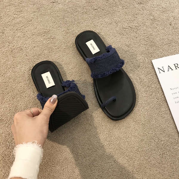 Giày Sandal Denim Đế Mềm Thiết Kế Dây Đan Chéo Phong Cách Đơn Giản