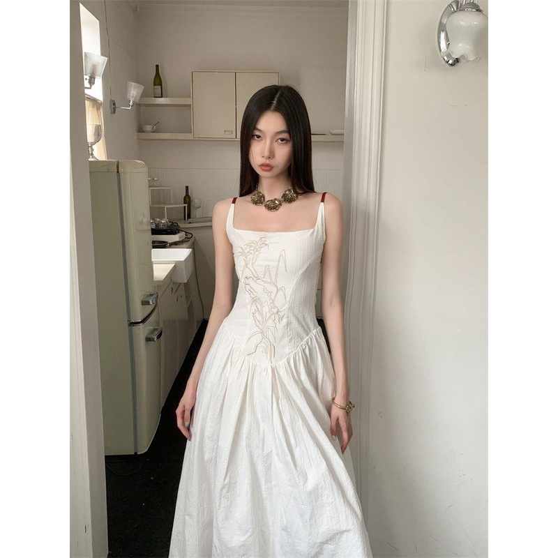 Đầm Hai Dây Dáng Dài Thêu Họa Tiết Phong Cách Trung Hoa Thời Trang Mùa Hè 2023 Mới