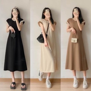 Váy bầu V63, Đầm bầu Suông Phối Viền Cổ, Viền Tay Dáng A Dài Chất Tổ Ong