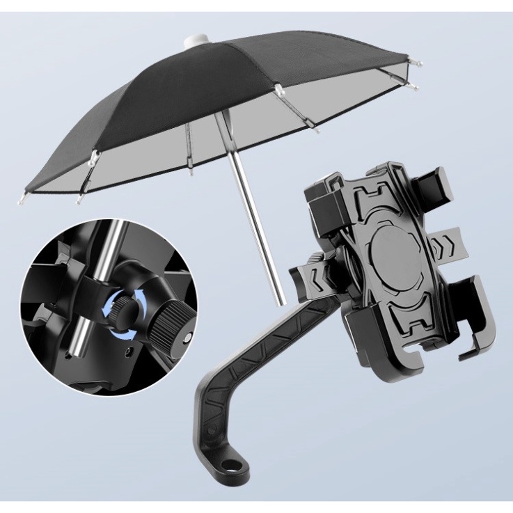 Giá đỡ kẹp điện thoại trên xe máy HT-507 có dù che mưa nắng, Kẹp điện thoại xe máy có dù che mưa