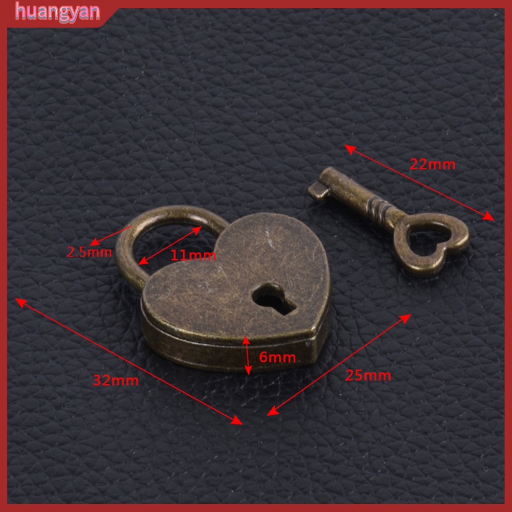 HY| Ổ khóa mini hình trái tim có chìa khóa phong cách vintage dành cho va li du lịch