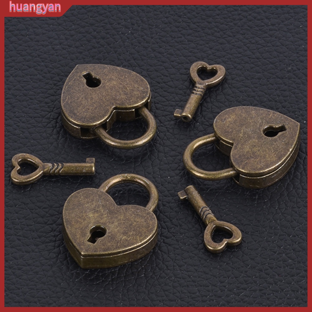HY| Ổ khóa mini hình trái tim có chìa khóa phong cách vintage dành cho va li du lịch