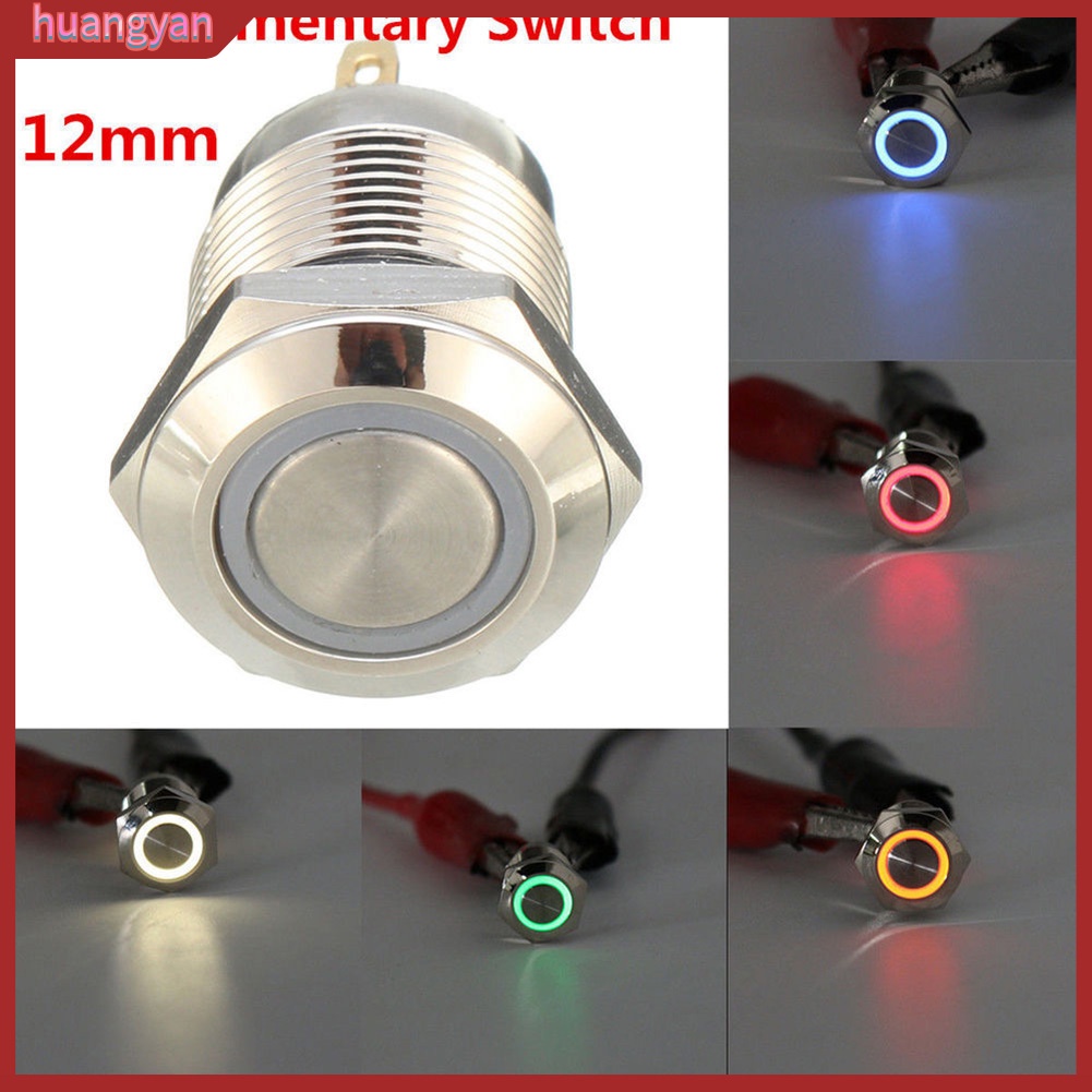 HY| Công tắc nút nhấn thiết kế có đèn led màu xanh lục đa năng chuyên dụng 12mm