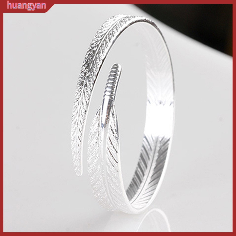 HY| Vòng Tay Nữ Hở Hình Lông Vũ Mạ Bạc Thời Trang