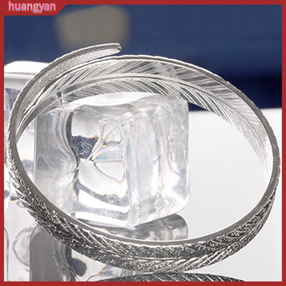 HY| Vòng Tay Nữ Hở Hình Lông Vũ Mạ Bạc Thời Trang