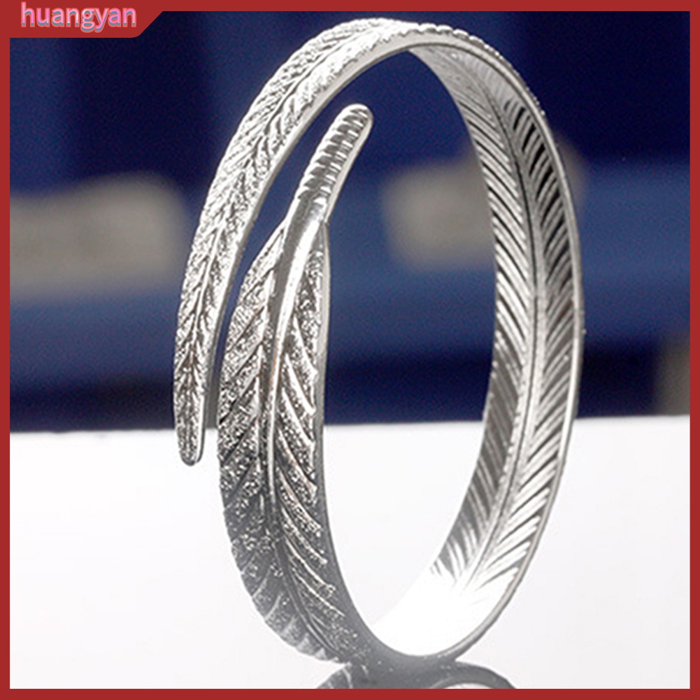 HY| Vòng Tay Nữ Hở Hình Lông Vũ Mạ Bạc Thời Trang