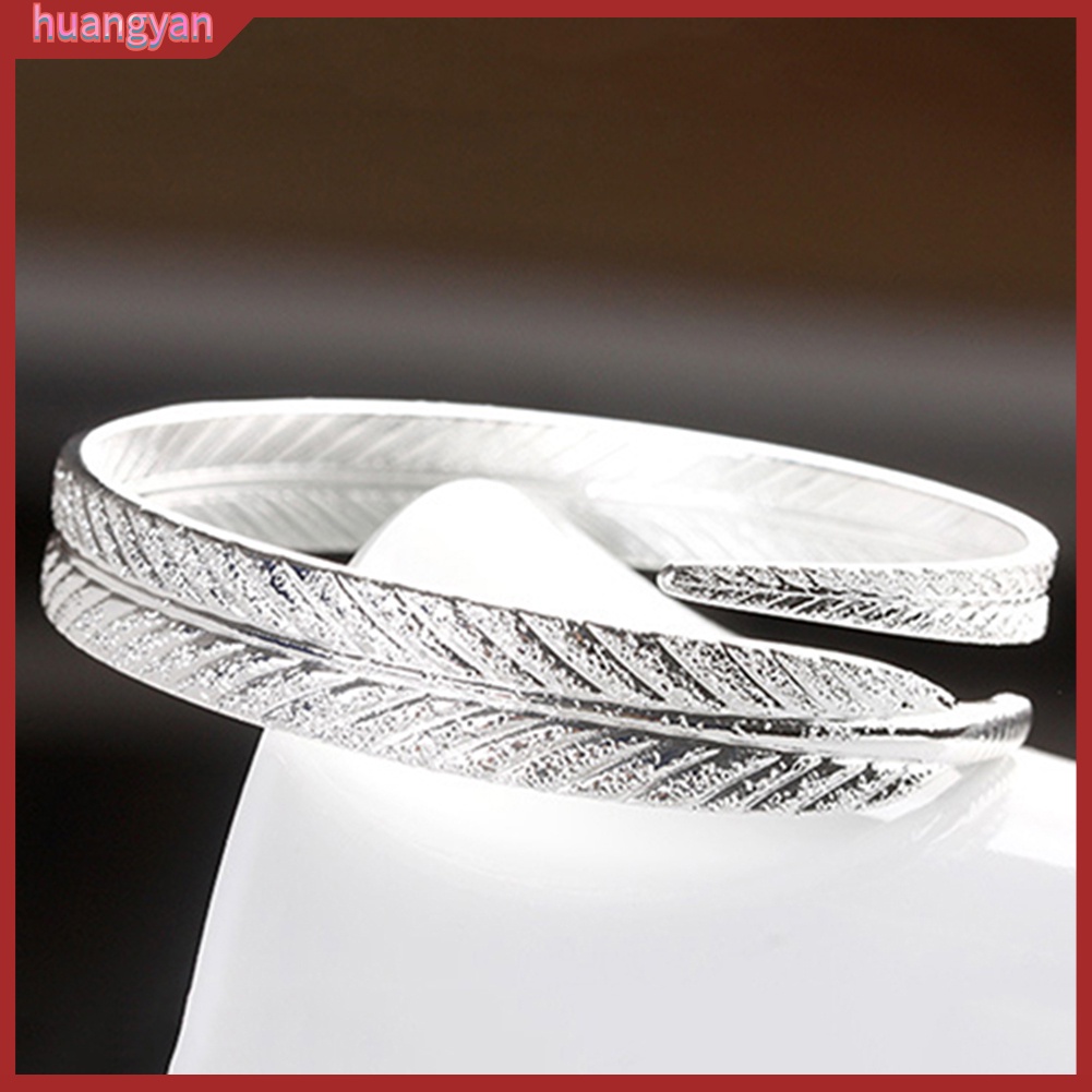 HY| Vòng Tay Nữ Hở Hình Lông Vũ Mạ Bạc Thời Trang