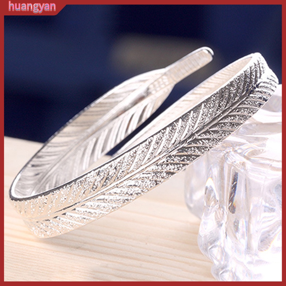 HY| Vòng Tay Nữ Hở Hình Lông Vũ Mạ Bạc Thời Trang