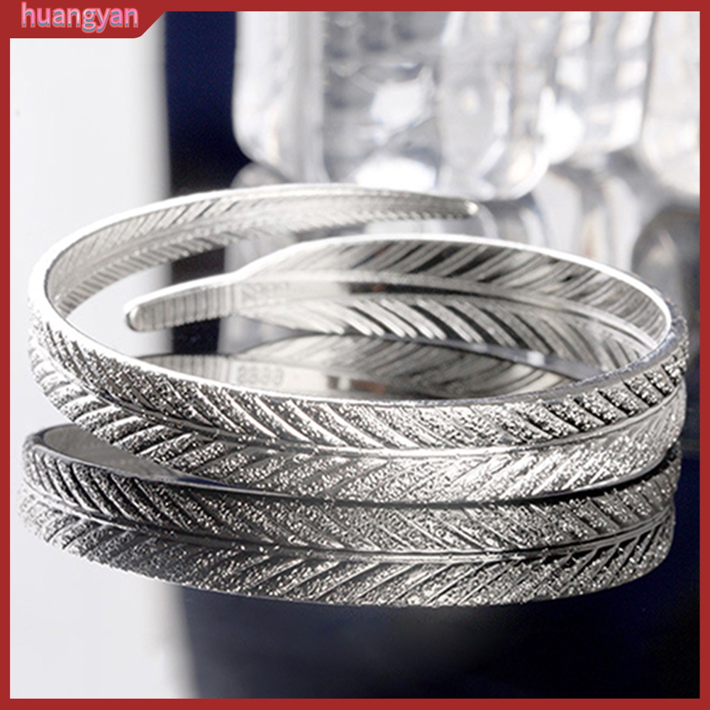 HY| Vòng Tay Nữ Hở Hình Lông Vũ Mạ Bạc Thời Trang