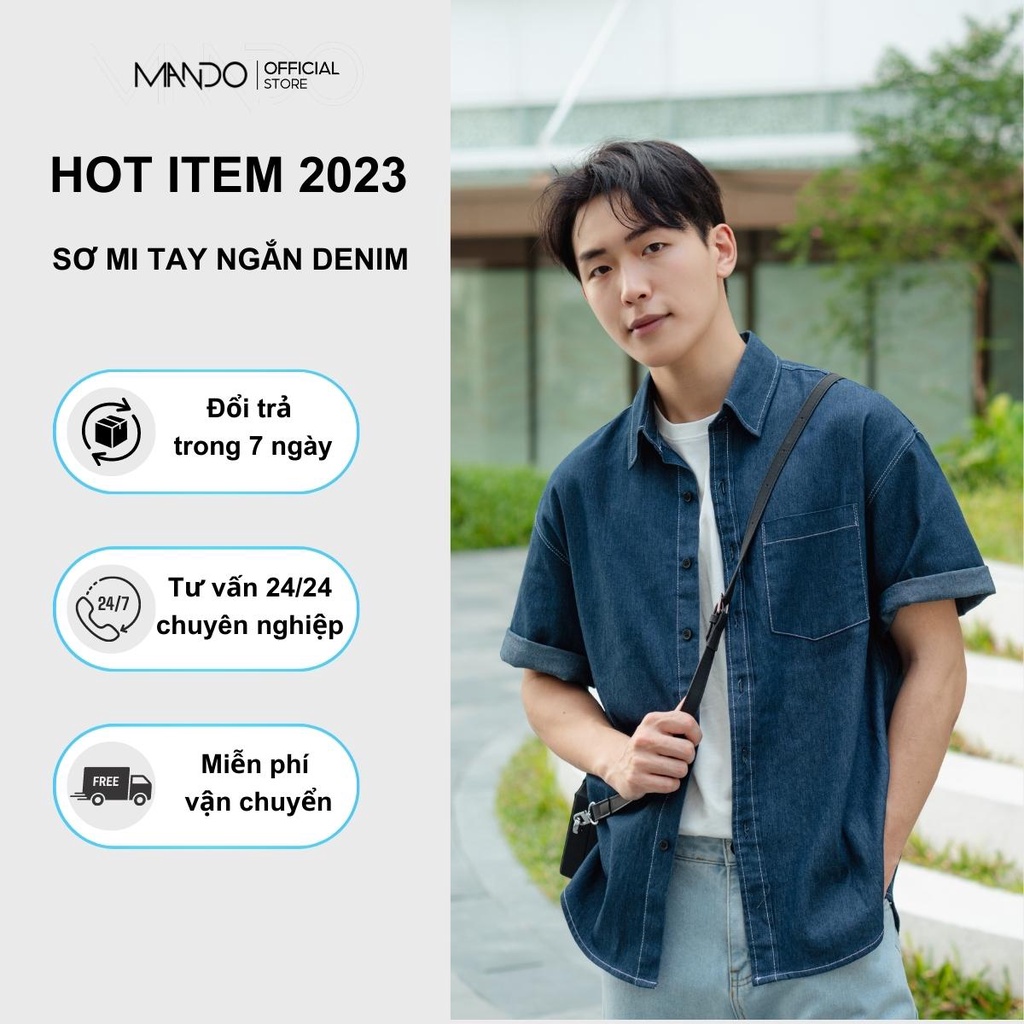 Áo Sơ Mi Denim Tay Ngắn Vải Bò Giấy MANDO Mỏng Nhẹ Thoáng Mát Đứng Form Basic Phong Cách Hàn Quốc SHT010