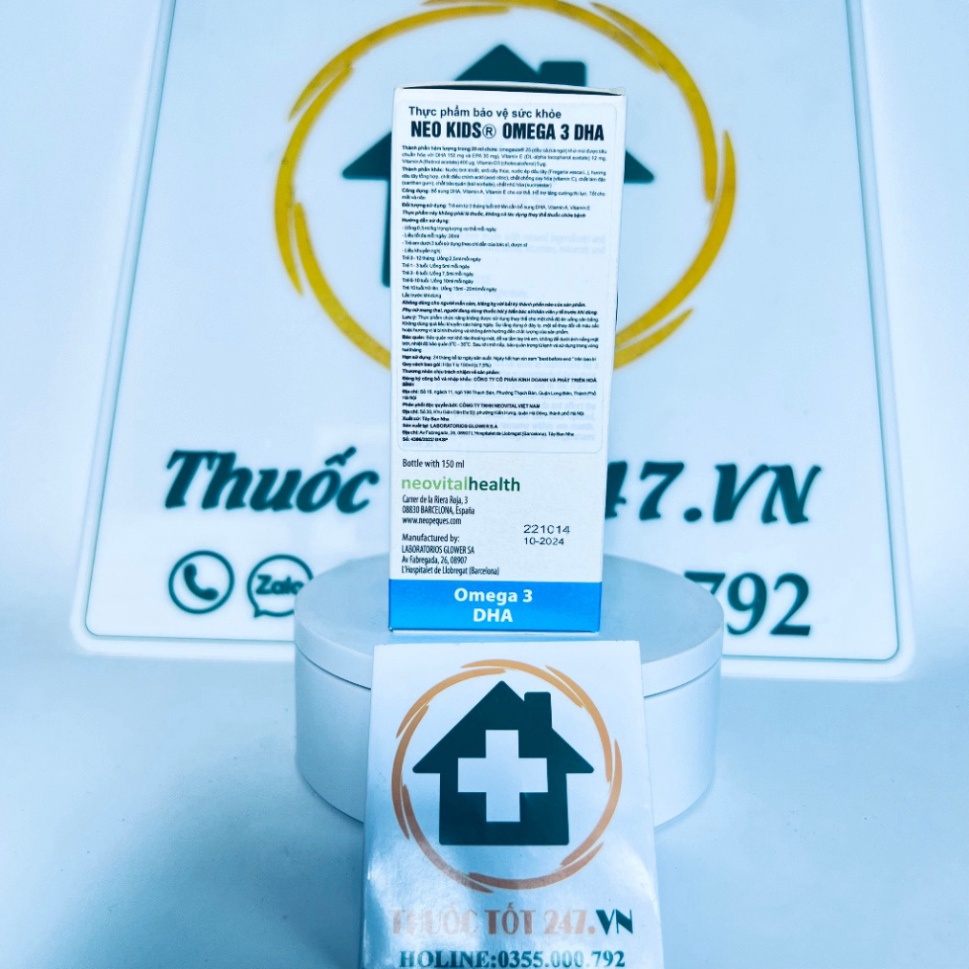 DHA cho bé Neo kids omega 3 DHA cho trẻ sơ sinh, Vitamin D3, A, E giúp phát triển trí não tăng cường thị lực Hộp 150ml