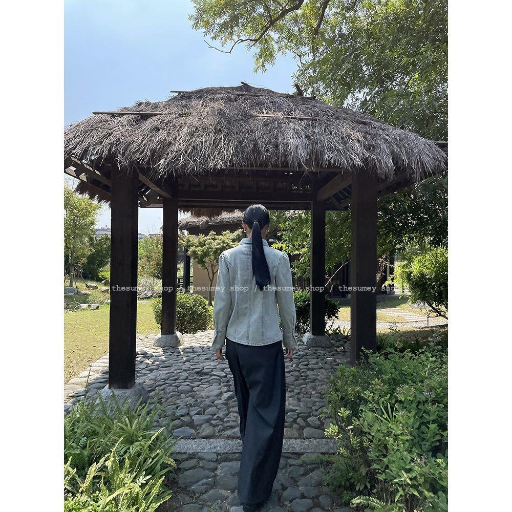 Áo Sơ Mi Denim Tay Dài Dây Chéo Phong Cách Hàn Quốc Thời Trang Xuân Thu 2023 Cho Nữ