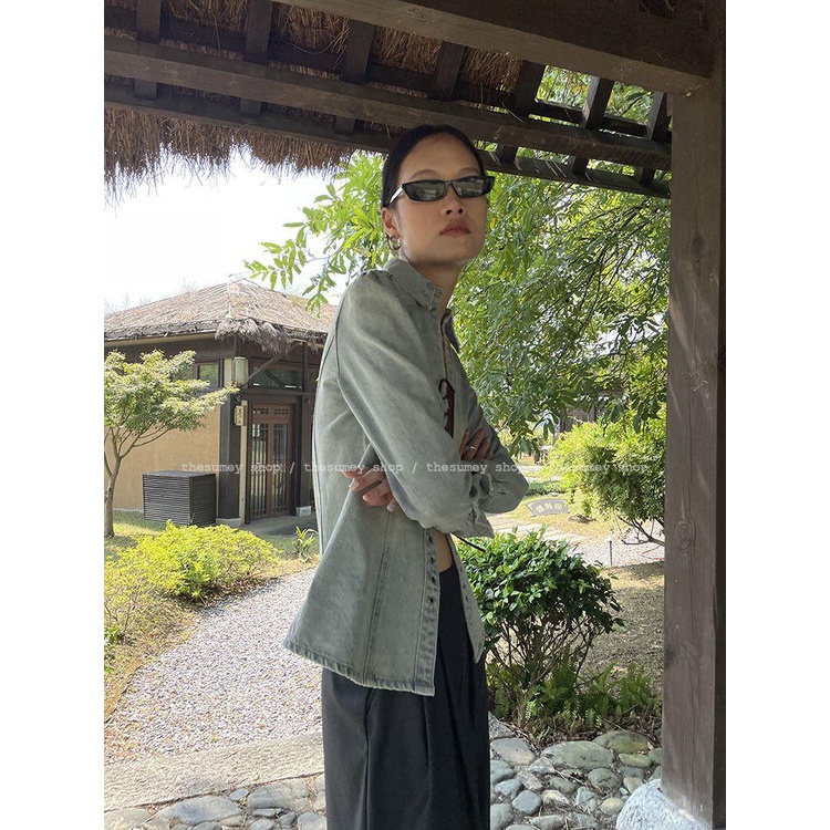 Áo Sơ Mi Denim Tay Dài Dây Chéo Phong Cách Hàn Quốc Thời Trang Xuân Thu 2023 Cho Nữ