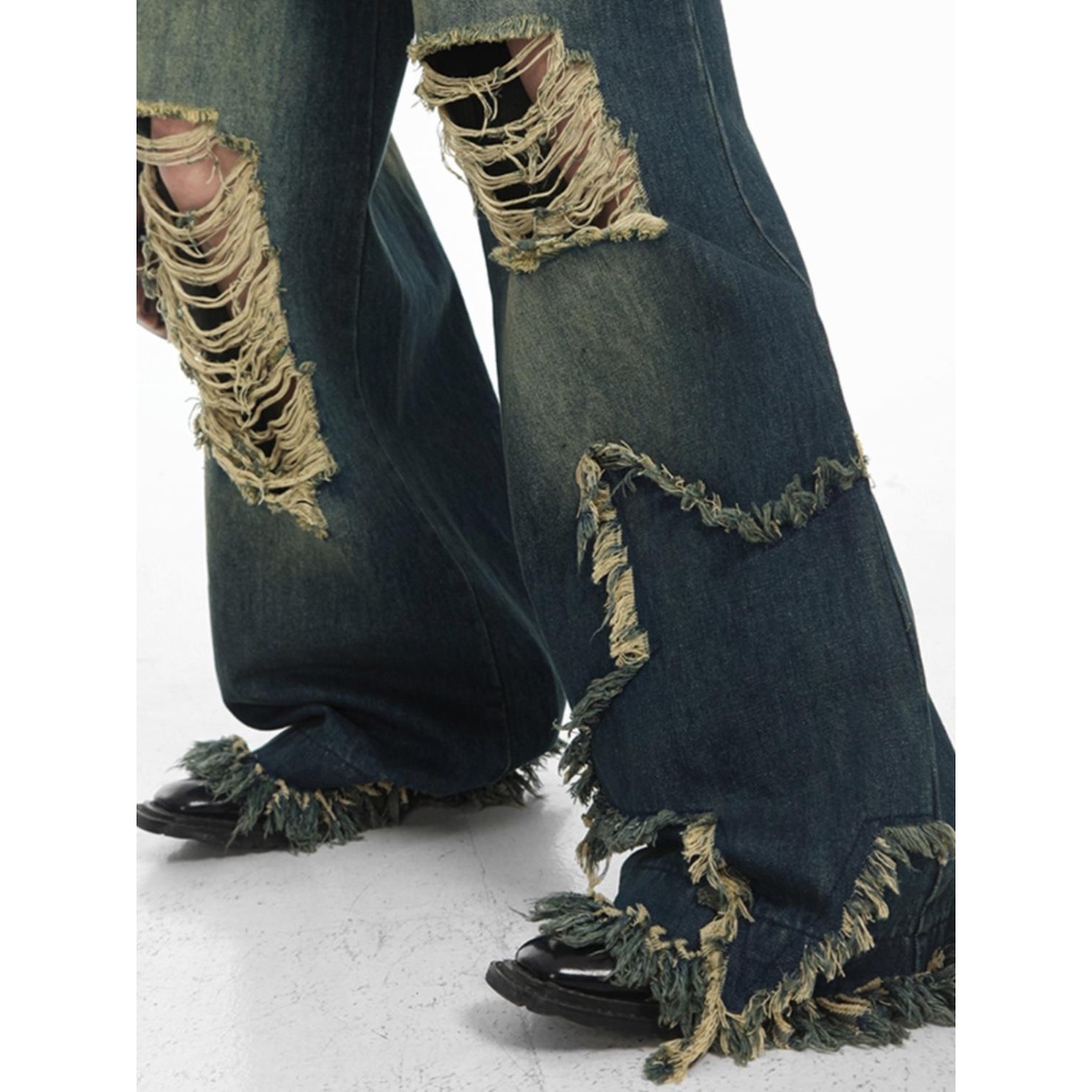 Quần Jean Dài Eo Cao Dáng Rộng Rách Cá Tính Trẻ Trung Hợp Thời Trang Cho Bạn Gái