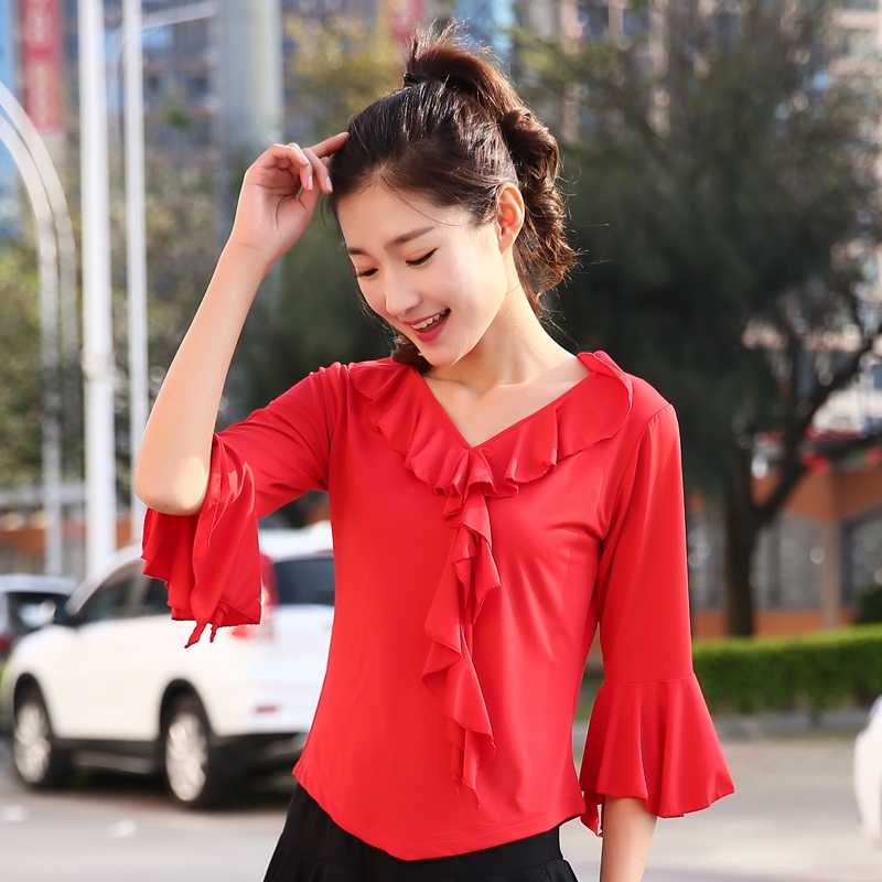 Áo Khoác Khiêu Vũ Latin Vải Lụa Sữa Tay Loe Hình Vuông Thời Trang Cao Cấp 7.25