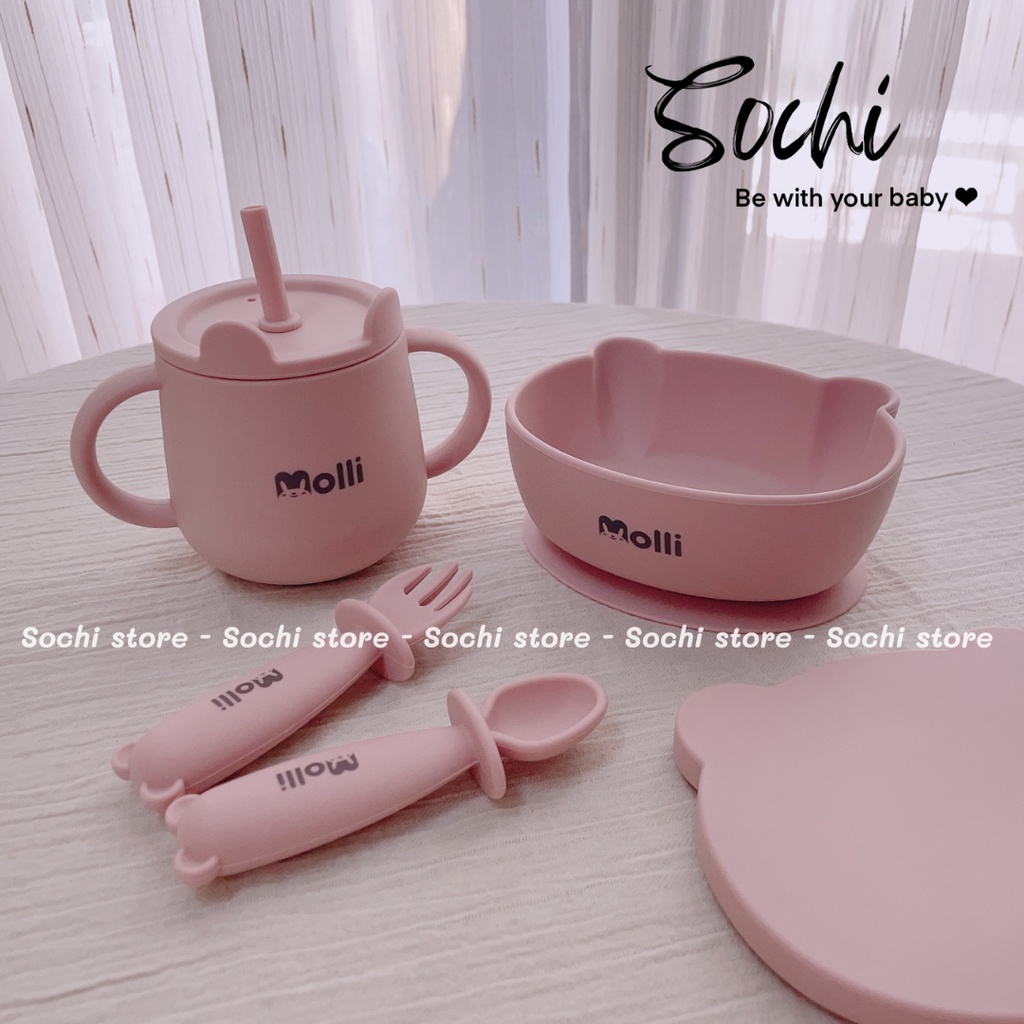 Bộ ăn dặm bát, thìa, dĩa cốc Bear silicone cho bé