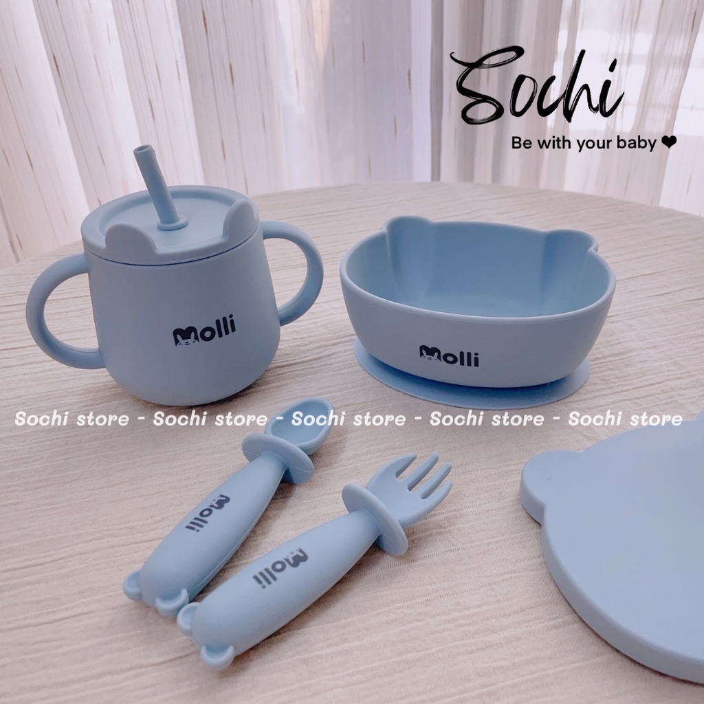 Bộ ăn dặm bát, thìa, dĩa cốc Bear silicone cho bé