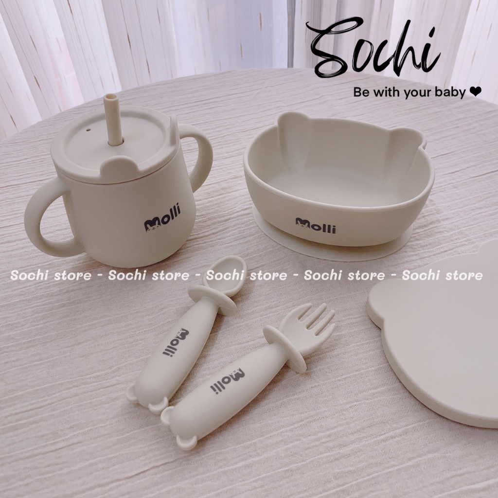 Bộ ăn dặm bát, thìa, dĩa cốc Bear silicone cho bé