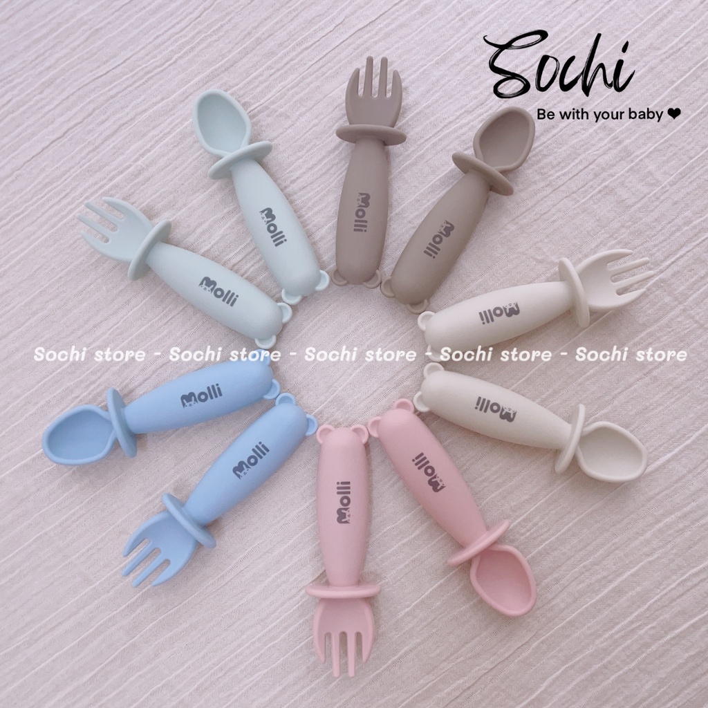 Bộ ăn dặm bát, thìa, dĩa cốc Bear silicone cho bé