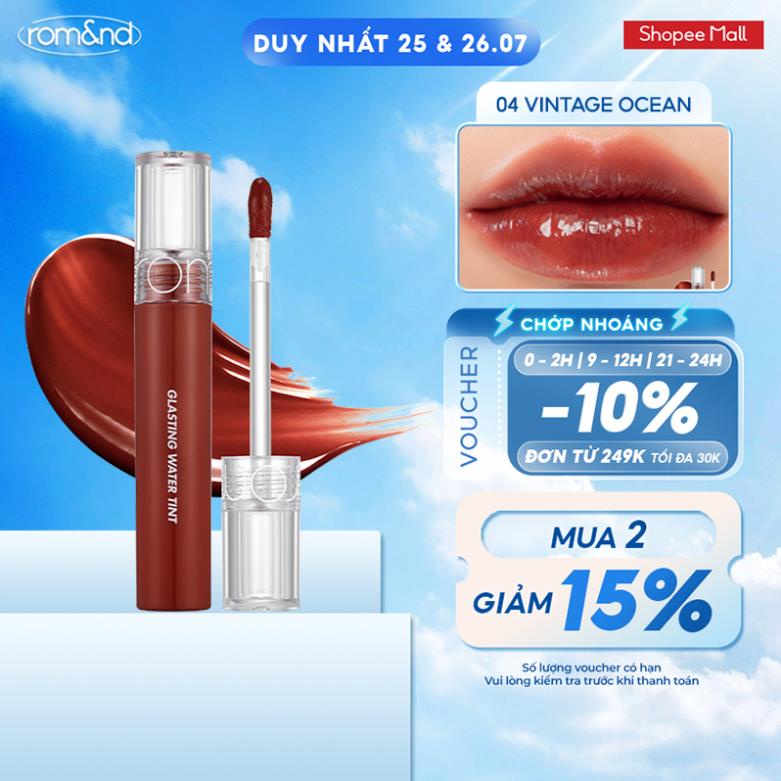Son tint nước siêu lì, lâu trôi Hàn Quốc Romand Glasting Water Tint 4g