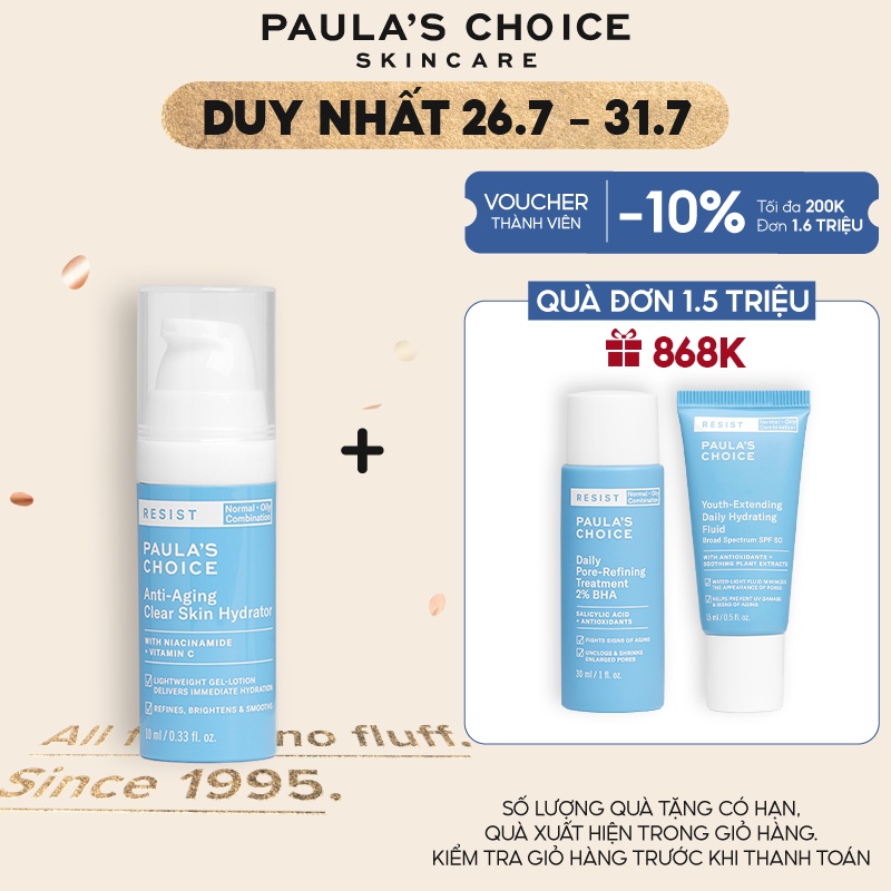 Kem dưỡng ẩm mềm mịn cho da nhạy cảm và lão hóa Paula's Choice Resist Anti-Aging Clear Skin Hydrator 10ml 7697