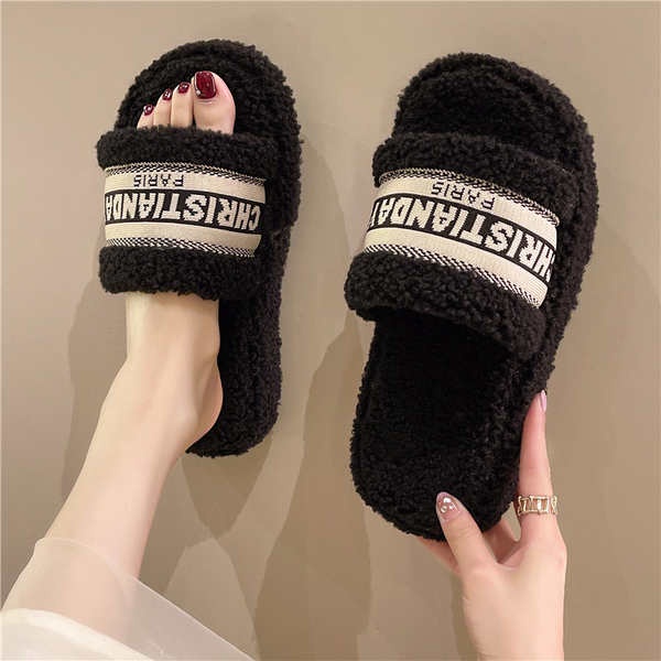 Dép Đi Trong Nhà Đế Dày Phối Lông Xinh Xắn Dành Cho Nữ