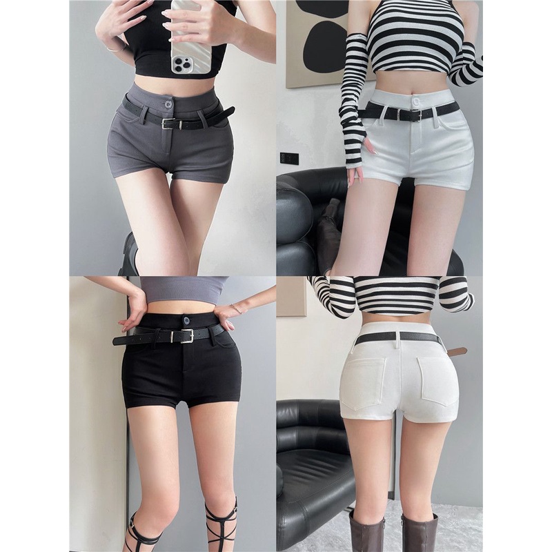 Jiashucheng Quần Short Dáng Chữ a Lưng Cao Dáng Ôm Màu Xám Phong Cách Mỹ Cổ Điển Thời Trang Mùa Hè Dễ Phối Đồ Cho Nữ
