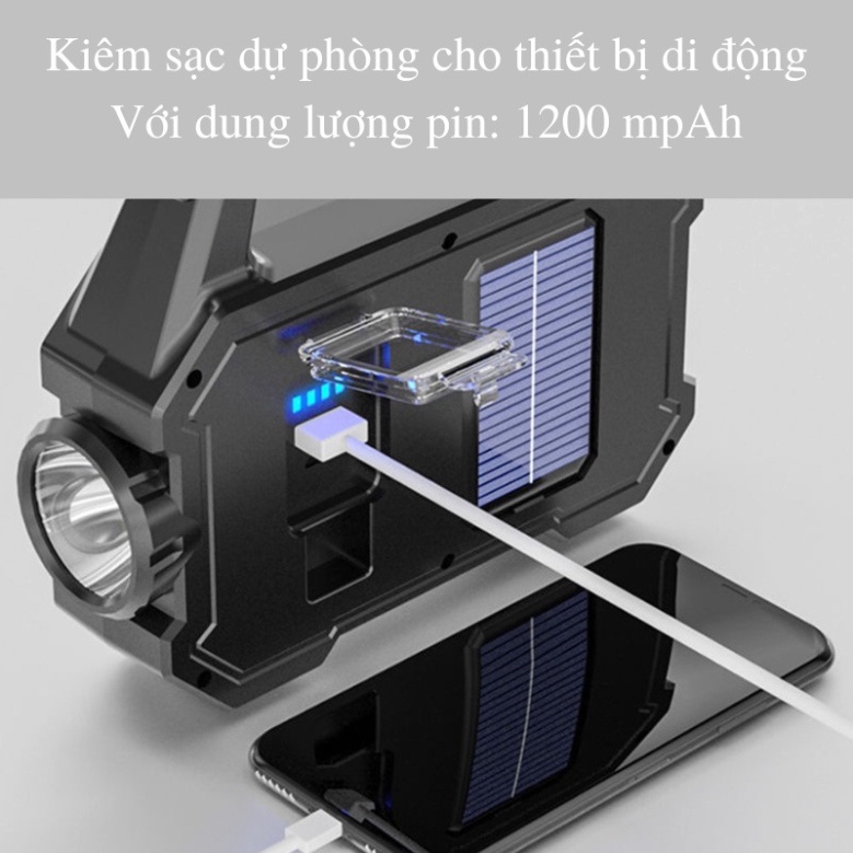 Đèn pin xách tay chống nước đèn bin COB chiếu xa tích điện năng lượng mặt trời1200mAh