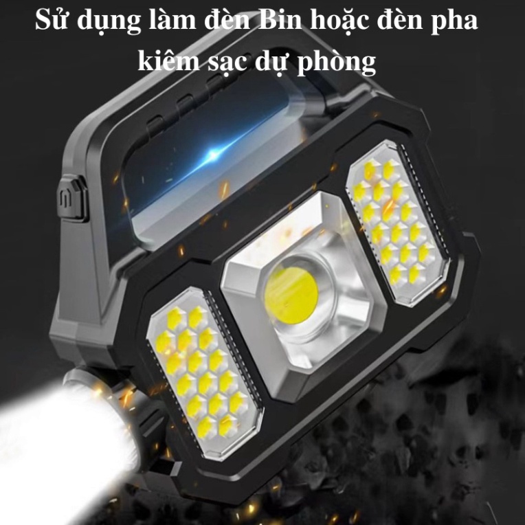 Đèn pin xách tay chống nước đèn bin COB chiếu xa tích điện năng lượng mặt trời1200mAh