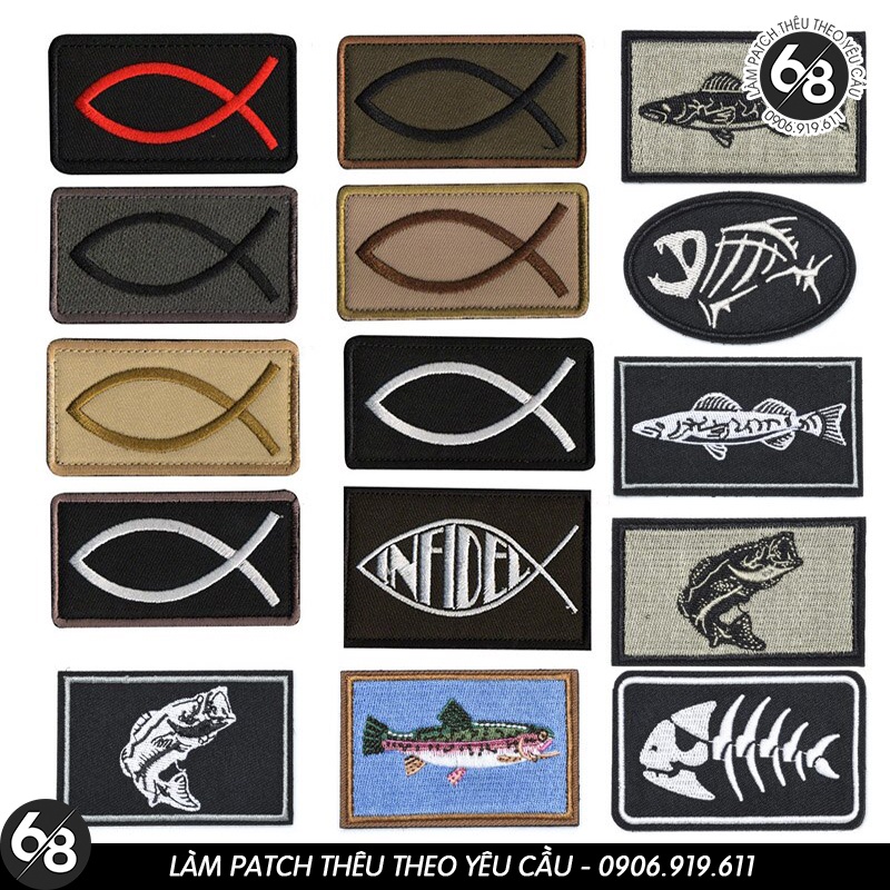 Sticker ủi nhiệt thêu hình logo câu cá-xương cá - fishing đẹp độc đáo lạ - Patch ủi quần áo balo H126
