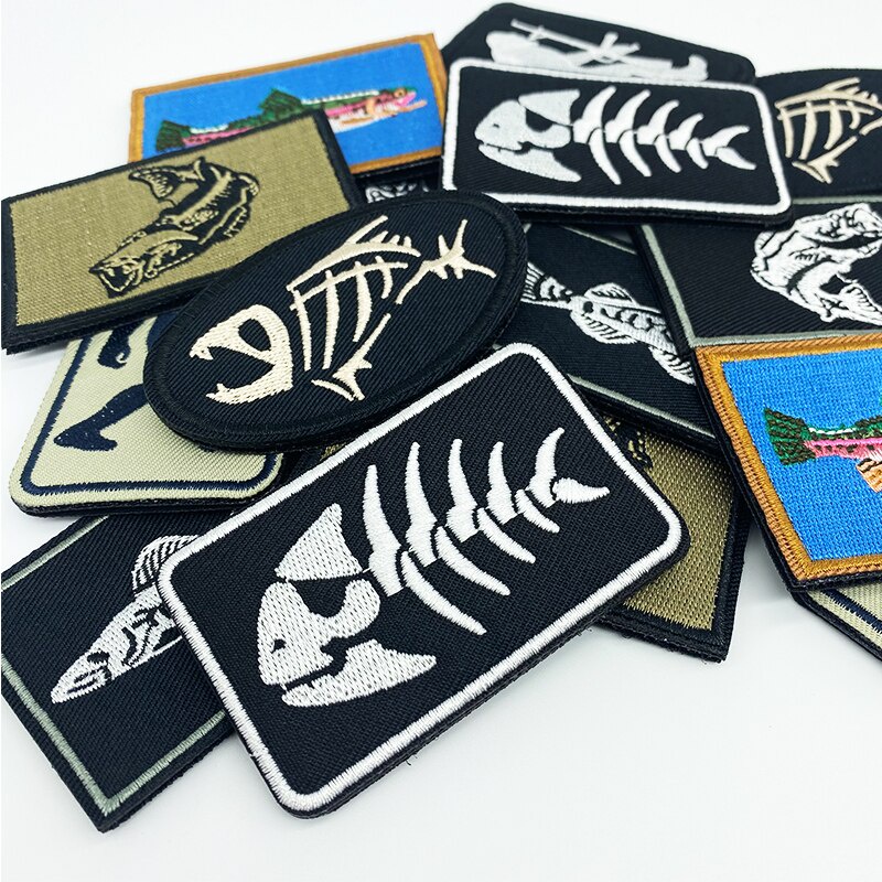 Sticker ủi nhiệt thêu hình logo câu cá-xương cá - fishing đẹp độc đáo lạ - Patch ủi quần áo balo H126