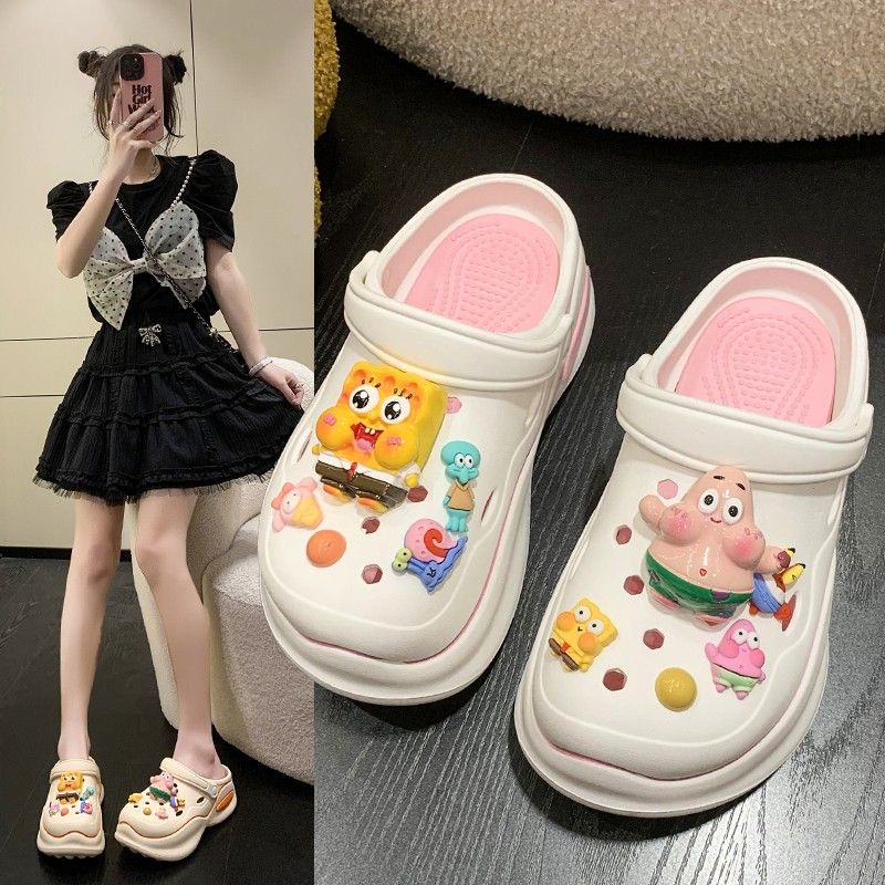 Giày Đục Lỗ Siêu Dày Tăng Chiều Cao Chống Trượt Họa Tiết Hoạt Hình Dễ Thương