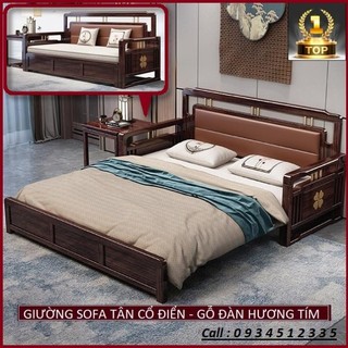 Giường Sofa Cao Cấp Phong Cách Tân Cổ Điển. Khung Thép Chịu Lực Kết Hợp Gỗ Đàn Hương Tím. Nệm Cao Su Cao Cấp