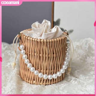 [cooamani] Túi xách nữ đan mây hình tròn đính ngọc trai giả thời trang