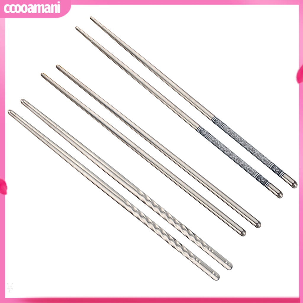 Bộ 3 Đôi Đũa Inox Chống Trượt In Hoa